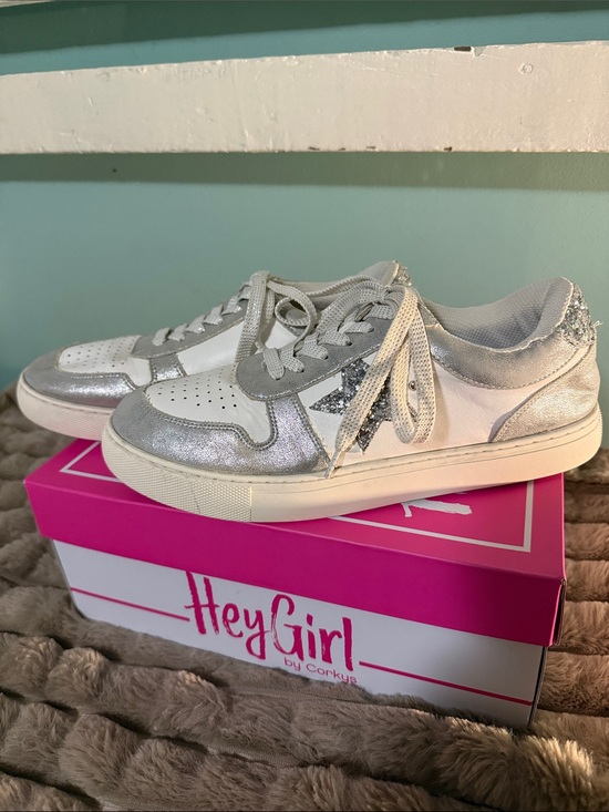 Hey Girl Shoes - Hey Girl by Corkys Constellation Silver & White Lace-Up Sneakers